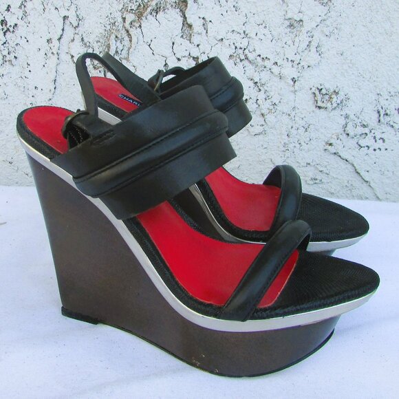 Charles Jordan black leather platform sandals 5.5 - Picture 4 of 7